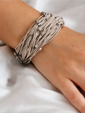 Mossimo Multi Strand Waxed Cord Bracelet Silver Bead Layered Stack Heart Clasp